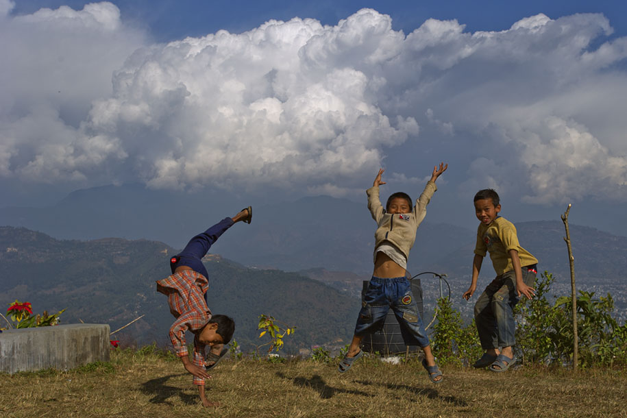 'Three Jumping Kids' (Dec 2009) - Pokhara, Nepal